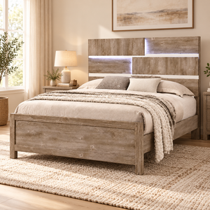 TECHCENTIAL BRP2220 Cadre de lit King Size en bois de style transitionnel fabriqué en Malaisie avec éclairage LED intégré, panneau MDF, conception démontable - Product Image 1