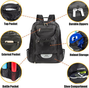 Sac à dos de baseball Bagnex avec logo personnalisé, compartiment à chaussures, sac d'équipement de baseball professionnel en polyester - Product Image 3