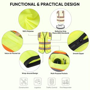 High Visibility Reflective Safety Vests for Men Women Vest with Pockets Mesh Fabric <b>Construction</b> Safety Apparel Neon <b>Work</b> Vest - Product Image 2