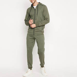 Men Olive <b>Green</b> Tracksuit Full Zip Hoodie Casual Sporty Style Autumn Wear Polyester Regular Fit Side Pockets - Product Image 1
