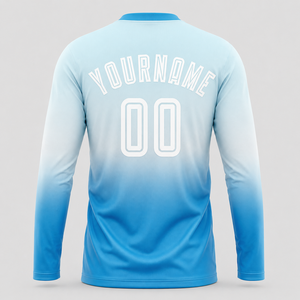 Camiseta de Fútbol de Manga Larga para Hombre, Modelo 00, Color Azul Degradado, Cuello Redondo, Tejido Transpirable de Poliéster, Uniforme de Fútbol - Product Image 5