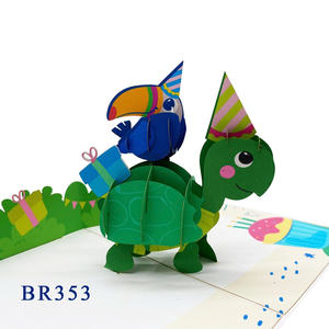 Tarjeta de Felicitación Pop-Up Personalizada con Diseño de Tortuga Feliz, Artesanía Vietnamita, Flores de Papel, Impresión Offset, Día de San Valentín - Product Image 2