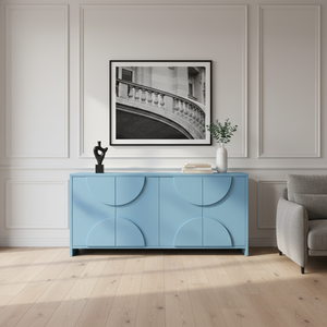 Aparador de Madera Moderno Semicircular con Panel de Media Luna, Mueble de Almacenamiento de Madera con Panel de Arco de 4 Puertas, Diseño de Arco Moderno - Product Image 5