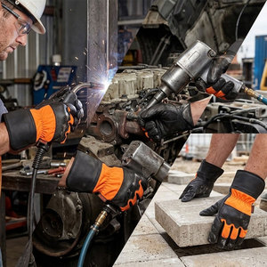 Gants de travail de sécurité robustes en cuir de vachette pour la construction et l'industrie, avec doublure en tissu polaire de coton perforé au dos, confortables - Product Image 3