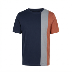 T-shirt en tricot à col rond et manches courtes pour homme, avec blocs de couleur et bordure contrastante, coupe classique, design uni décontracté - Product Image 2