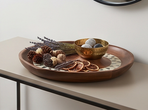 Bandeja de Madera Artesanal Hecha a Mano con Tazón de Latón, Diseño Bohemio para Servir Alimentos, Regalo Elegante, Adorno de Mesa - Product Image 3