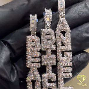 Iced Out Vertical Letter <b>Chain</b> VVS Moissanite <b>Name</b> Pendant Full Pave Baguette Jewelry 925 Sterling Silver Pendant - Product Image 6