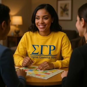 Sudadera con mensaje de Sigma Gamma Rho, dorada, para mujer, sudadera de forro polar con cuello redondo, diseño gráfico con letras, personalizada para universidad - Product Image 5
