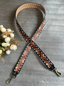 Nouveau véritable cuir véritable peint à la main sac de remplacement sangle Western personnalisé détachable guitare/caméra sangle avec bouton pression en laiton - Product Image 2