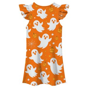 Robe trapèze pour filles, motif fantôme violet, manches volantées, en mousseline, mini, grande taille, lavable, motif rayé mignon, col en V, tenue d'été - Product Image 6