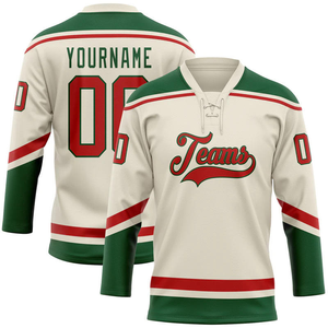 Maillot de hockey sur glace personnalisé vert beige, uniforme d'équipe, nom et numéro personnalisés, sublimé, 100 % polyester, séchage rapide, printemps - Product Image 5