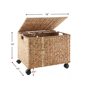 Meuble de rangement roulant en jacinthe d'eau tressée à la main, organiseur de fichiers naturel avec couvercle et roulettes, rangement pour bureau à domicile du Vietnam - Product Image 2