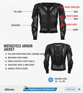 Chaqueta de Seguridad para Motocicleta, Protección de Motocross, Transpirable, 220g, Manga Larga, Unisex, 100% Poliéster, Negra, Todas las Tallas, Invierno - Product Image 4