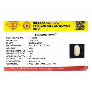 Natural White Coral Oval Cabochon Loose Gemstone 9.75 Carat Certified Wholesale - Product Image 4