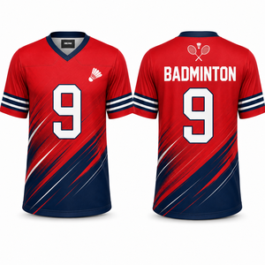 เสื้อแบดมินตัน Elite Red Navy ProFit แบบซับลิเมชั่น เสื้อแบดมินตันทีมแบบสั่งทำ เสื้อแบดมินตันสำหรับการแสดงระดับพรีเมียม ผ้าแห้งเร็ว - Product Image 1