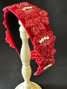 Diadema de tela con cuentas de vidrio bordadas a mano y diseño de fichas de mahjong, moderna y casual para mujer - Product Image 3