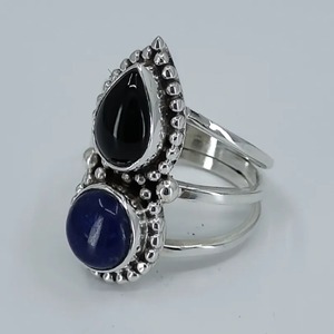 <b>Lapis</b> <b>Lazuli</b> <b>Ring</b> 925 Sterling Silver Handmade Boho Statement Promise Jewelry for Women Natural Oval & Pear Shape Gemstone - Product Image 1