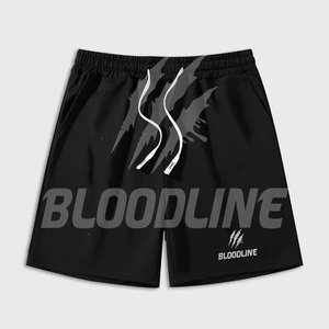 Pantalones Cortos Deportivos Negros de Secado Rápido para Hombre, Cintura Media Elástica, Logotipo Estampado en la Parte Delantera, Estilo Casual - Product Image 1