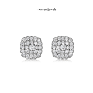 925 Silver Platinum Plated Geometric Moissanite Stud <strong>Earrings</strong> Halo Cluster Pear Cut <strong>Screwback</strong> for Wedding Party Gift - Product Image 1