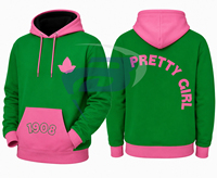 Alfa |   Kapa |   Sudadera con Capucha Verde Alpha Sorority para Hombre con Bolsillo Canguro Rosa, Sudadera Casual con Bloques de Color 1908 para Mujer