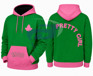 อัลฟ่า |   คาปา |   เสื้อฮู้ดผู้ชายสีเขียว Alpha Sorority พร้อมกระเป๋าจิงโจ้สีชมพู 1908 คัลเลอร์บล็อก เสื้อฮู้ดผู้หญิงแบบสวมลำลอง - Product Image 3