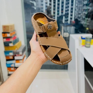 Men Leather Flat <b>Sandals</b> Open Toe Double Buckle Slides Breathable Casual Summer Beach Slippers Rubber Midsole Microfiber Lining - Product Image 2