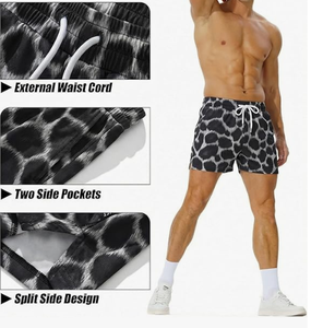 <b>Men</b> Leopard Print Board Shorts Mid Waist Drawstring Quick Dry Swim <b>Trunks</b> with Pockets Casual Style - Product Image 4