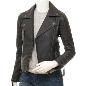 Women's Genuine Cow Skin <b>Leather</b> Moto <b>Jacket</b> Full Sleeve Turn-down Collar Windproof Solid Color Zipper Closure winter Style - Product Image 3