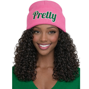 Pretty AKA Beanie Pink Knit Hat Embroidered Script <b>Winter</b> <b>Cap</b> Stylish Warm Headwear Fashion Accessory - Product Image 1