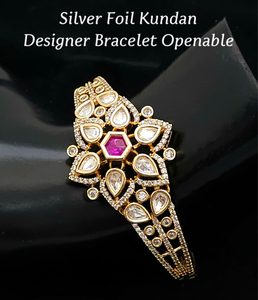 กำไลข้อมือดีไซน์เนอร์แบบเปิดได้ ประดับด้วยเงินฟอยล์และคันดัน คุณภาพพรีเมียม ดีไซน์สวยงาม หรูหรา เหมาะสำหรับงานปาร์ตี้ งานแต่งงาน - Product Image 3