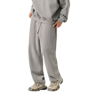 Pantalon de survêtement en molleton de coton de haute qualité, coupe droite épaisse, idéal pour porter par-dessus les chaussures, avec logo personnalisé et broderie 3D - Product Image 4