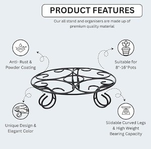 Supports de plantes pour jardin, supports de pots pour balcon extérieur – Supports de pots antirouille pour plantes dans un pot de fleurs de balcon - Product Image 3