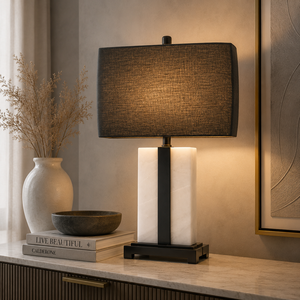 Contemporary Marble <b>Bedside</b> Lamp With Refined <b>Dark</b> Metallic Frame And Elegant Modern Interior Character - Product Image 1