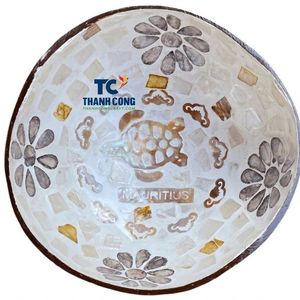 Recuerdo Turístico Premium, Tazón de Coco con Incrustaciones de Madreperla, Tazón de Concha de Tortuga Marina, Decoración para Resort - Product Image 1