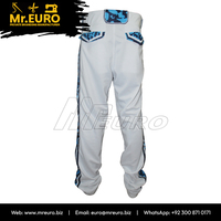 Pantalon de baseball unisexe blanc personnalisé, impression sublimée, fermeture éclair, taille élastique, 100% polyester, coupe ajustée, antibactérien, tous sports