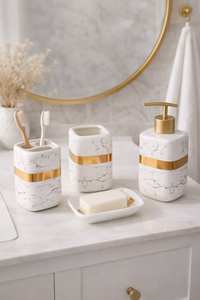 Juego de accesorios de baño de mármol verde natural premium con bomba y bandeja doradas - Product Image 5