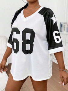 Jersey de malla extragrande personalizado para mujer, top deportivo con cuello en V, número 68, ropa de moda al por mayor OEM - Product Image 2