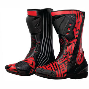 Botas de moto rojas y negras de microfibra con cremallera lateral, a media pantorrilla, puntera antideslizante, transpirables, ligeras y resistentes a la abrasión. - Product Image 1