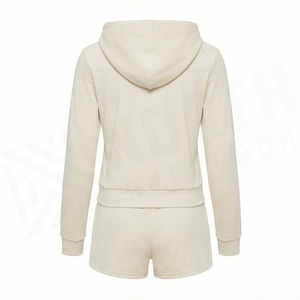 Conjunto de 2 Piezas para Mujer, Sudadera con Capucha y Pantalones Cortos de Felpa, Color Sólido, Informal, con Cierre y Bolsillo, Largo por Encima de la Rodilla, Corte Regular - Product Image 2