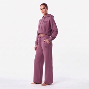 Conjunto Deportivo Informal para Mujer, Top Corto con Capucha, Manga Larga, Hombros Caídos y Pantalones Anchos, Transpirable y Ecológico - Product Image 6