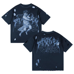 Camiseta Negra Oversize de Algodón Grueso Lavado con Estampado Gráfico para Hombre, Venta al por Mayor OEM, Camisetas Casuales Personalizadas - Product Image 4