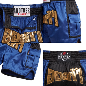 ANOTHER BOXER Pantalones Cortos de Muay Thai de Satén Azul Marino para Entrenamiento de Artes Marciales - Product Image 4