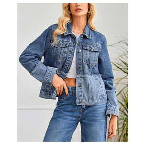 Chaqueta vaquera de dos tonos con borde sin rematar, estilo casual urbano, inspirada en lo vintage, para mujer, con botones y manga larga. - Product Image 4