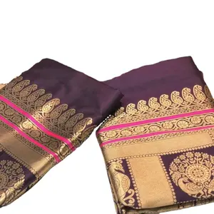 Élégance belle rouge et marron indien coton et soie brodé doré imprimé style indien avec blouse contra pour dames