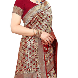 Sari de poliéster Georgette de diseñador premium para mujer, largo hasta el suelo, para fiestas de verano e invierno, diseño moderno, para festivales, sin arrugas - Product Image 1