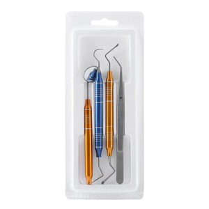 Kit de 4 outils de nettoyage dentaire manuels en acier inoxydable : gratte-dents, miroir buccal, pince, sonde dentaire, instrument de soin dentaire - Product Image 6
