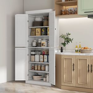 Elegant 72\" White <b>Kitchen</b> <b>Pantry</b> Cabinet with Storage Doors and Shelves - Product Image 2