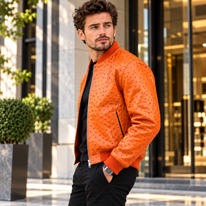Herrenjacke aus Leder mit Reißverschluss und gerippter Kragen im modernen Bomberstil - Product Image 5