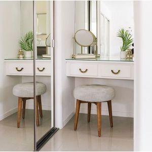 Tabouret Rond avec Places en Tissu Meubles Vintage en Bois Massif Fait à la Main en Acajou - Product Image 2