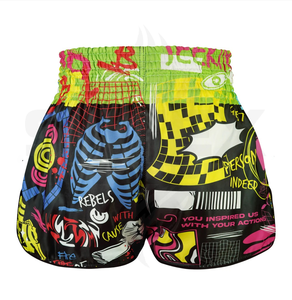 กางเกงมวยไทย โพลีเอสเตอร์ 100% พิมพ์ลายแบบซับลิเมชั่น ทนทาน ระบายอากาศได้ดี แห้งเร็ว ยืดหยุ่น รับสกรีนโลโก้ด้านหน้า - Product Image 3